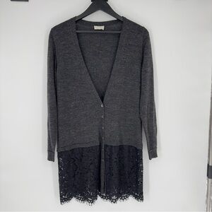 WRAP Dark Grey 100% Merino Wool Button Up Long Cardigan Sz 8